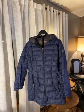 Michael Michael Kors Women's Navy Blue Packable Down Fill Hooded Jacket Size PXL
